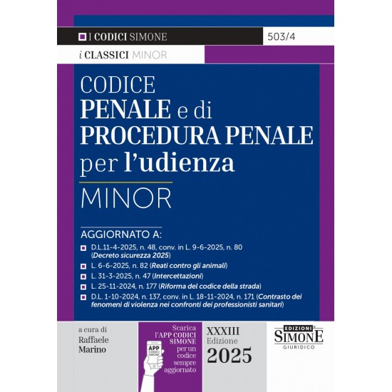 Codice penale e di procedura penale Minor - SIMONE 2025