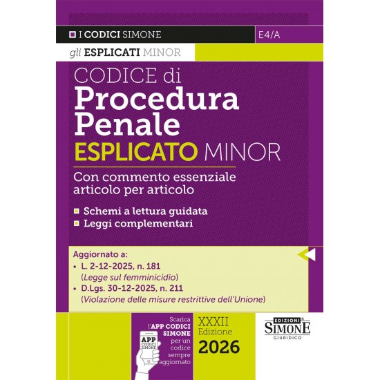 Codice di procedura penale Esplicato Minor - SIMONE 2026