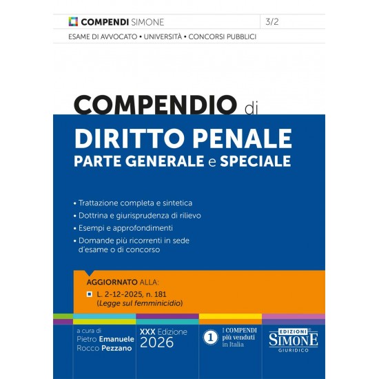 Compendio di Diritto Penale - Parte generale e speciale SIMONE 2026